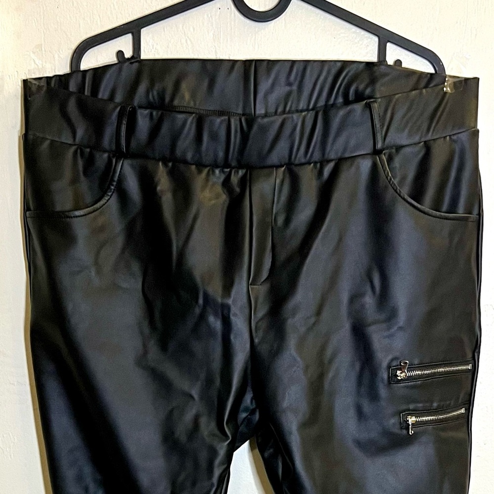 Black Faux Leather Joggers